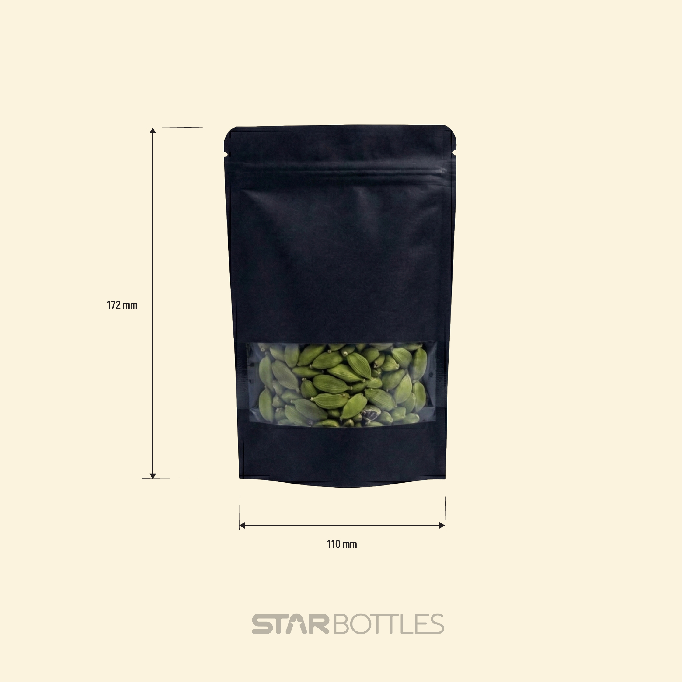 200 GM WINDOW POUCH BLACK ZIP 3