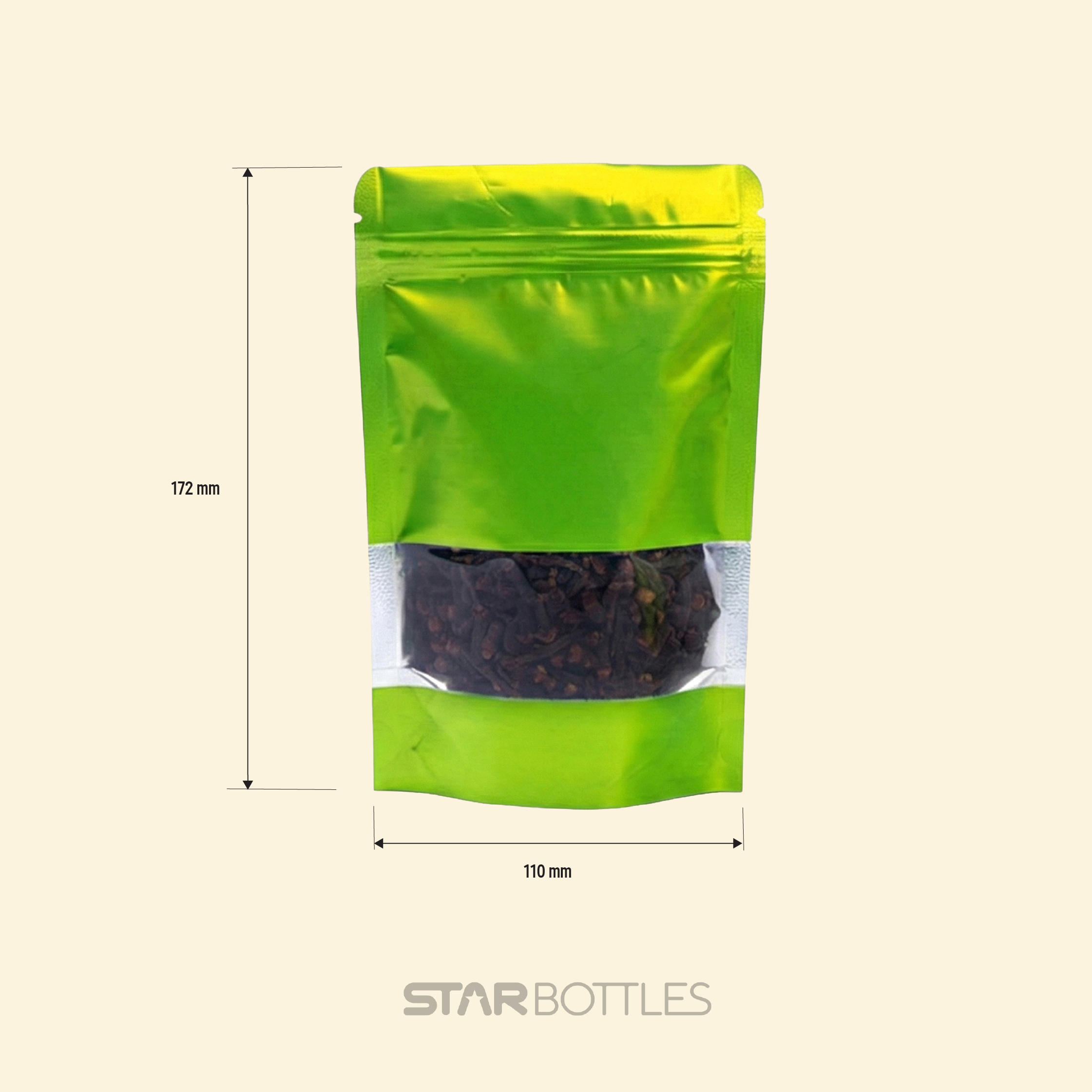 200 GM WINDOW POUCH GREEN ZIP 3