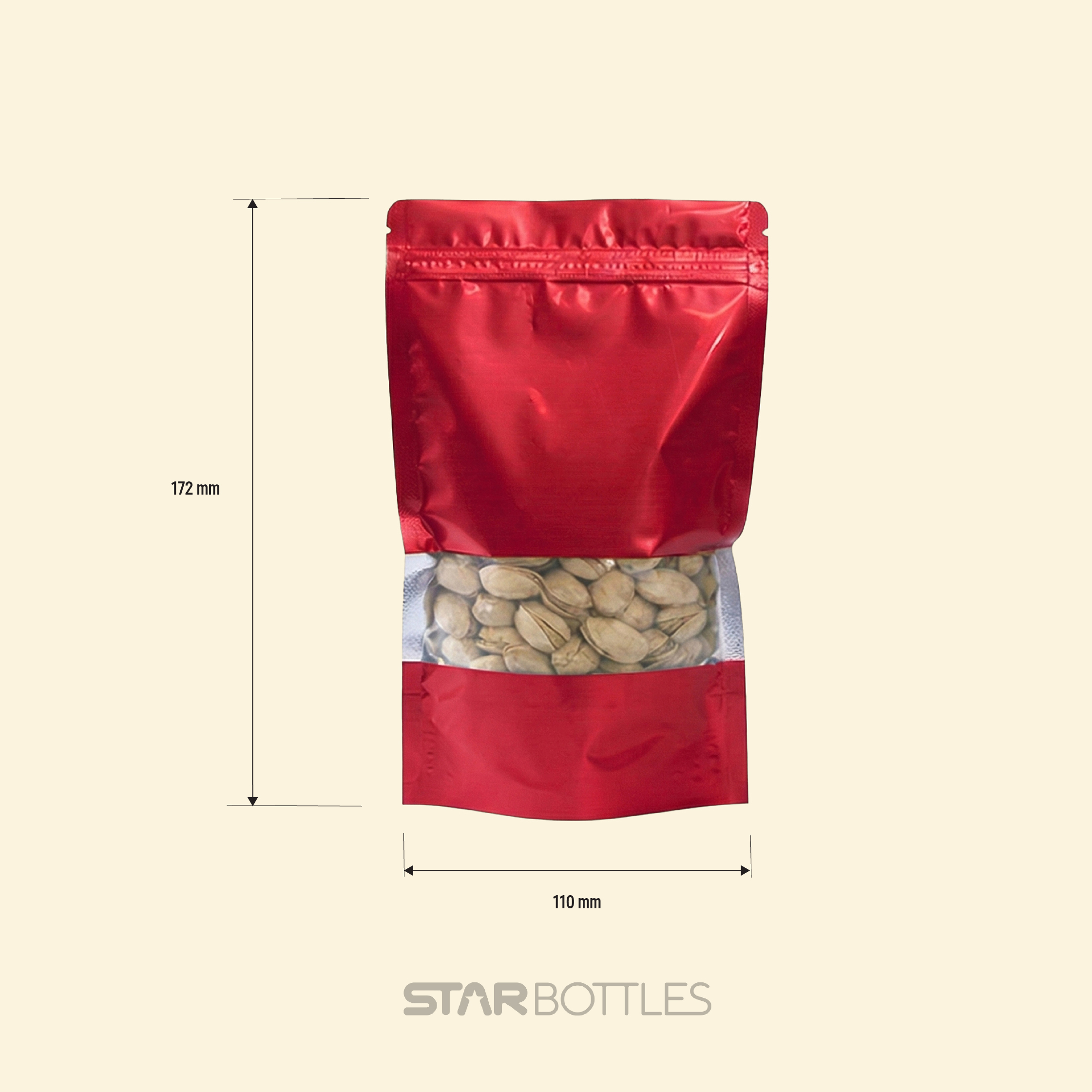 200 GM WINDOW POUCH RED ZIP 3