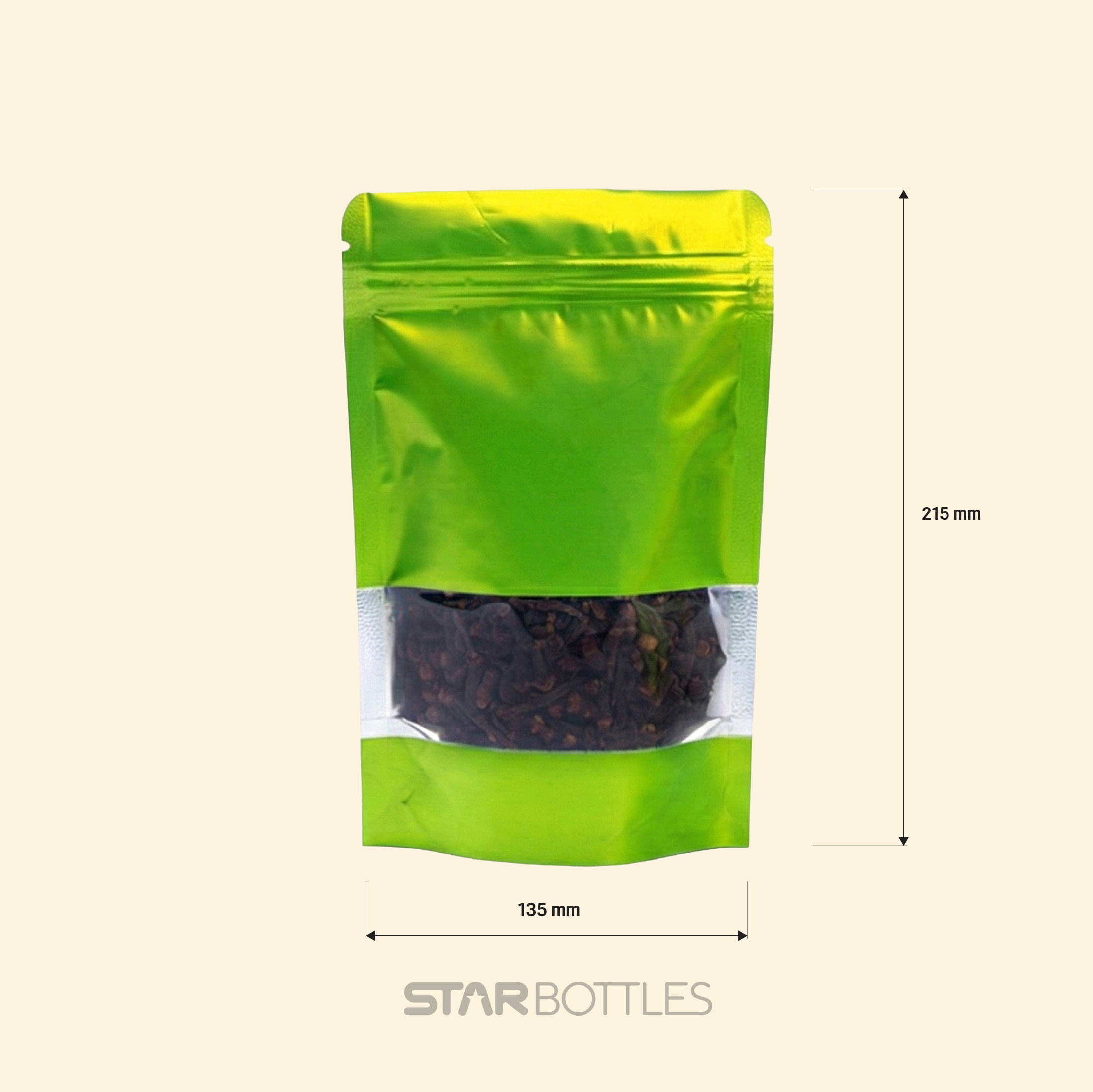 500 GM WINDOW POUCH GREEN ZIP 2