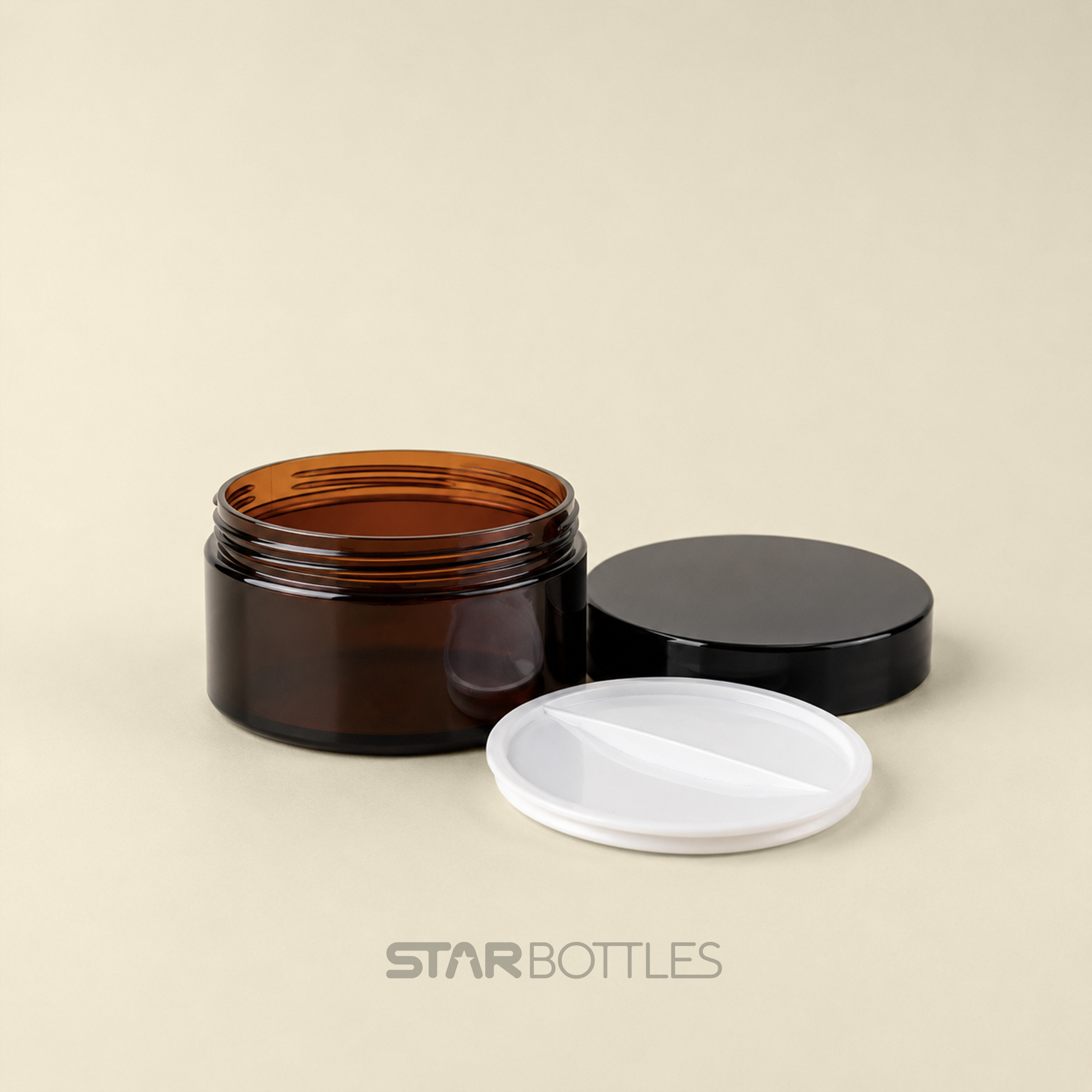 MP/60 200GM SAN JAR AMBER WITH INNER & BLACK CAP 2