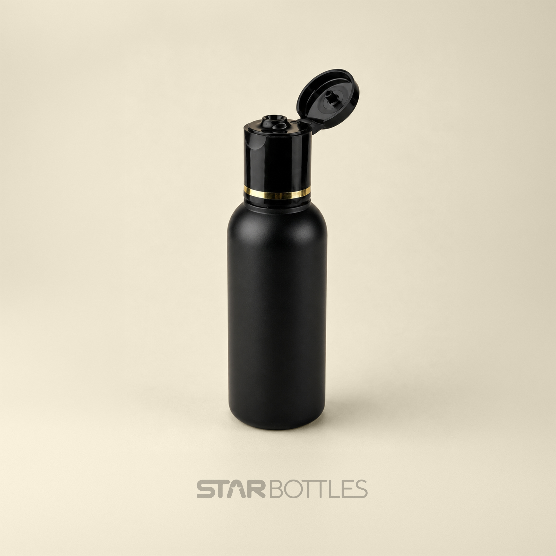 50 ml Round HDPE Bottle Black with Black Gold foiling FTC 2