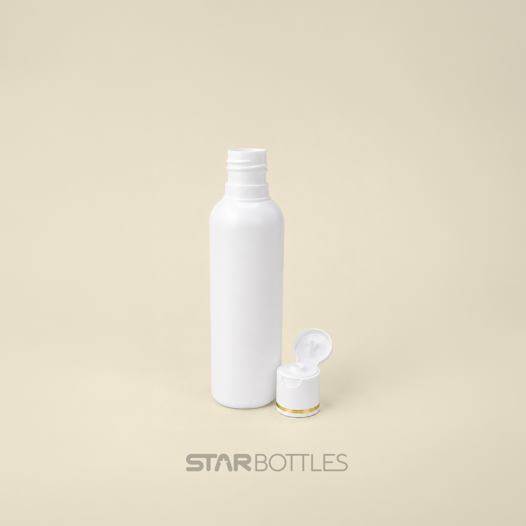 50 ml Round HDPE Bottle White with White Gold foiling FTC 2