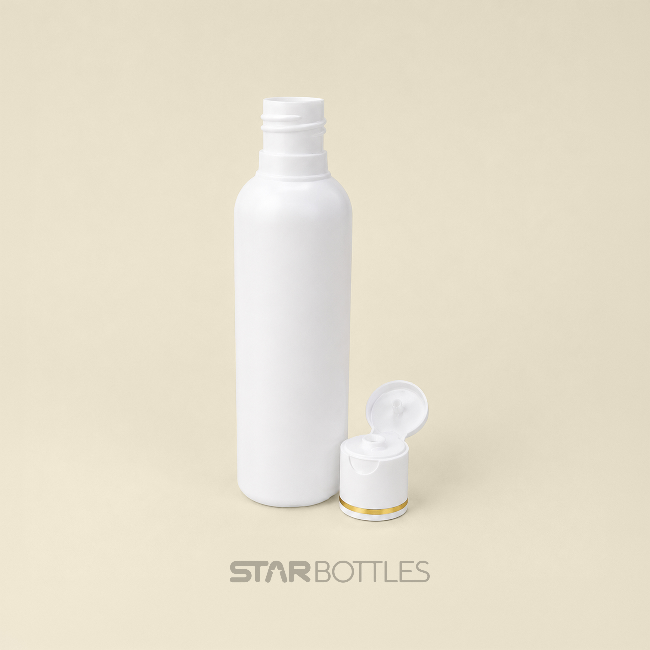 100 ml Round HDPE Bottle White with White Gold foiling FTC 2