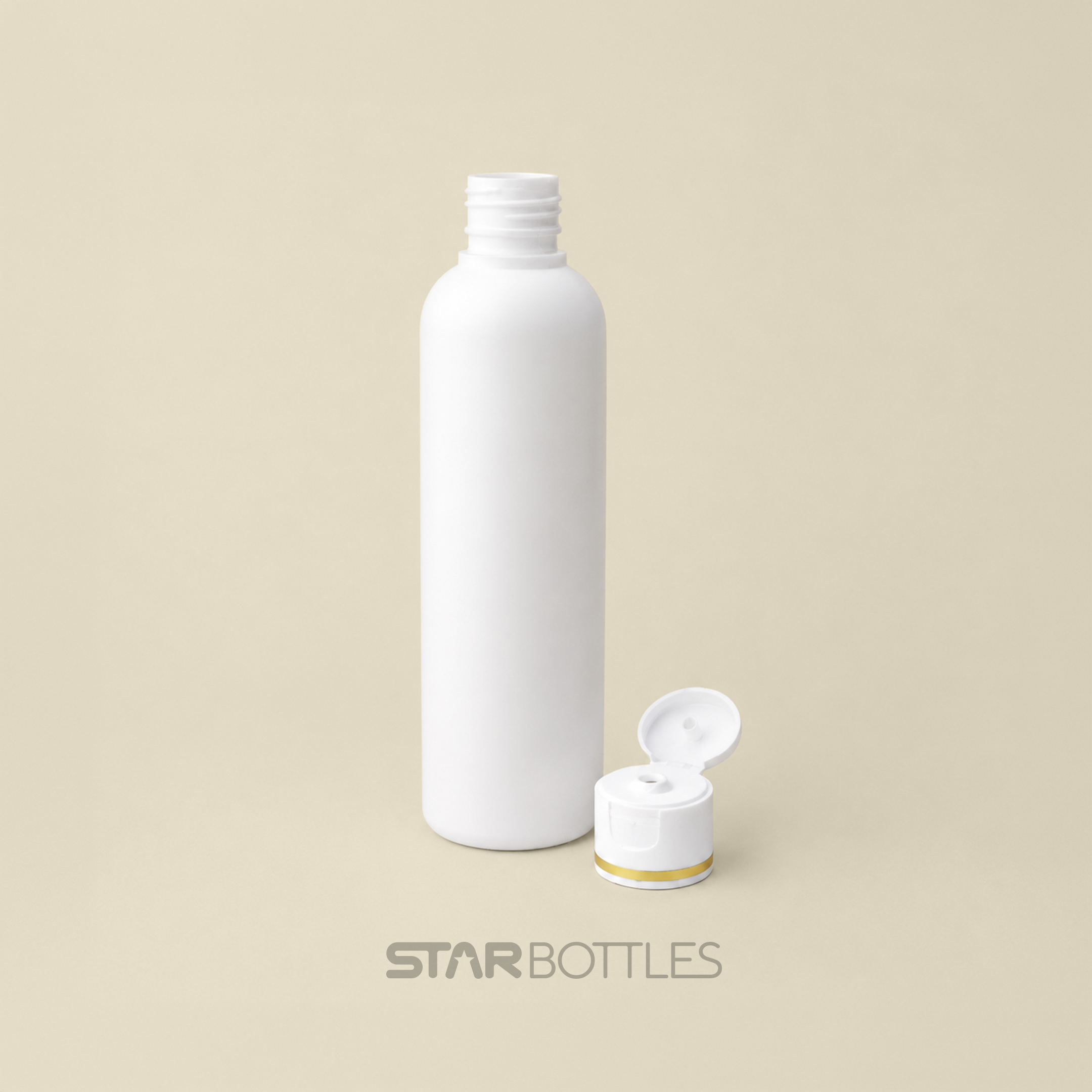 200 ml Round HDPE Bottle White with White Gold foiling FTC 2