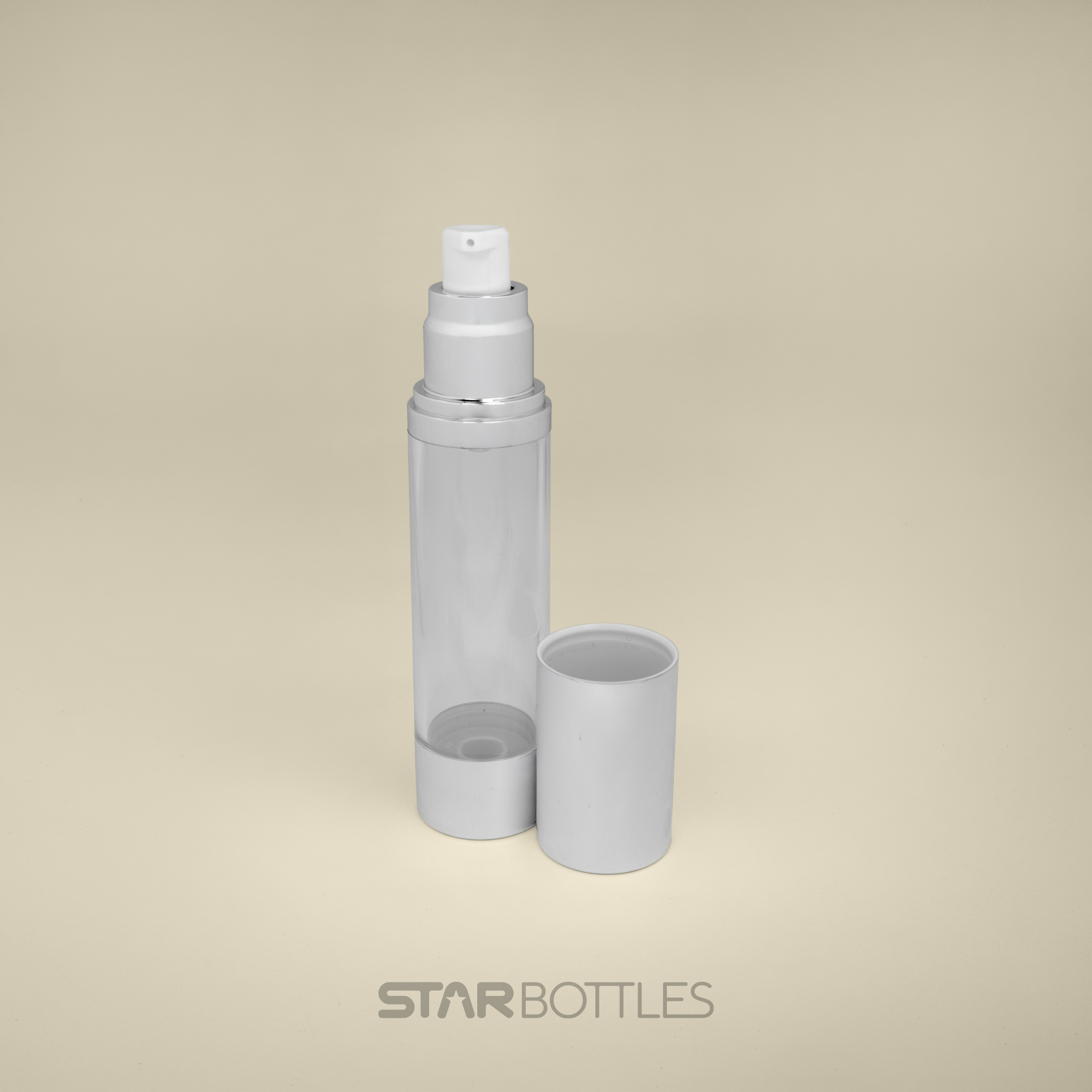 50 ml Airless bottle with head matte silver 2
